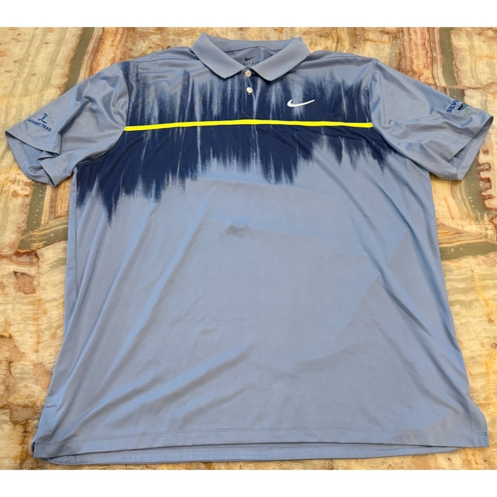 Nike Mens Polo Shirt Blue Golf Loomis Trail Silver Reef Dri-Fit Standard Fit XL